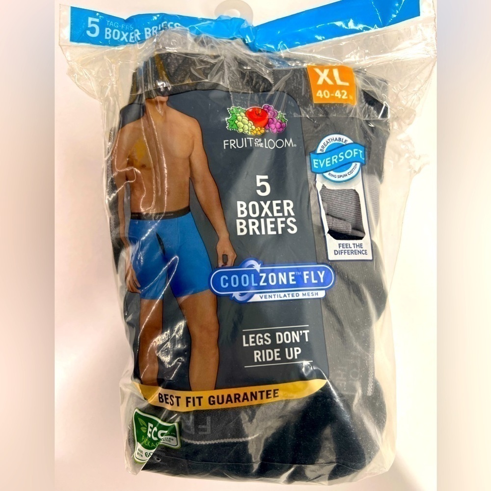 FRUIT Of The Loom Men’s 5 Pack Tag-Free Boxer Briefs - Cool Zone Fly - Size XL